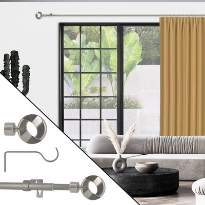 Kit tringle à rideaux extensible en métal de 1.20 à 2.10 m diam 13 à 16 mm Finition Nickel mat - MOBOIS