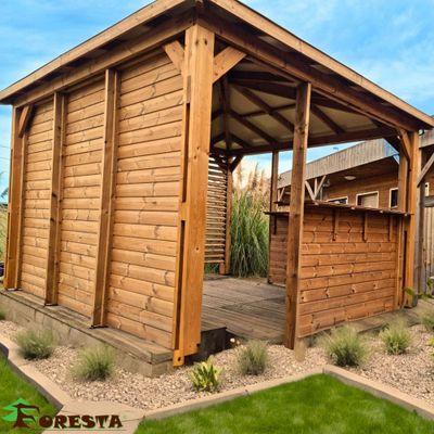 Abri de jardin pool house BLUETERM en bois traité avec comptoir  12,31 m², Livraison à domicile incluse - HABRITA