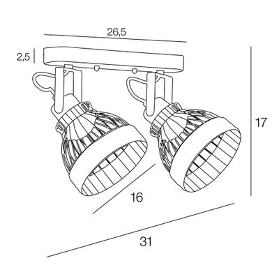 Réglette 2 spots E27 Brooks noir et corde 2x15W - COREP