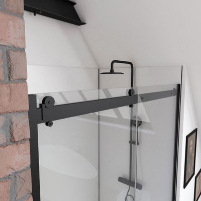 Porte de douche coulissante 120x200 cm profilé noir verre transparent 8 mm Rolling - AURLANE