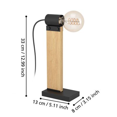Lampe à poser E27 Bailrigg bois et noir 40W - EGLO