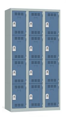 Vestiaire monobloc 3 colonnes 4 cases perle/bleu 180 x 90 x 50 - SNOR