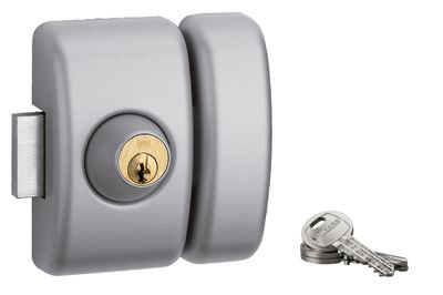 Verrou de porte d'entrée universel à cylindre double entrée 45 mm gris 3 clés THIRARD