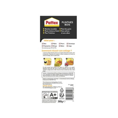 Mastic colle de fixation Plinthes bois cartouche 380 g - PATTEX