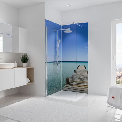 Panneaux muraux de douche 90+90x210 cm ponton Maldives DécoDesign Photo - SCHULTE