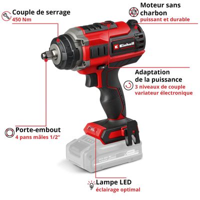 Clé à chocs sans fil 18 V POWER X CHANGE IMPAXXO (400 Nm, solo) - EINHELL