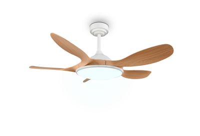 Ventilateur de plafond avec lumière LED + télécommande Blanc/bois Ø108cm - Flen REALITY