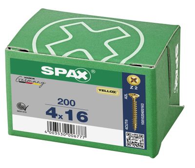 Vis tête fraisée PZ 4 x 16 mm par 200 SPAX