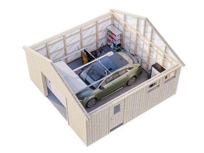 Garage en bois André avec porte sectionnelle motorisable - Double vitrage - 37,5 m² hors-tout - PALMAKO