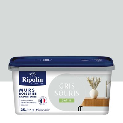 Peinture murs, boiseries et radiateurs gris souris satin 2,5 L - RIPOLIN