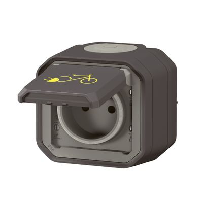 Prise de recharge 2 roues électriques étanche IP55 en saillie 2 P+T 16A Anthracite - Plexo LEGRAND<br>