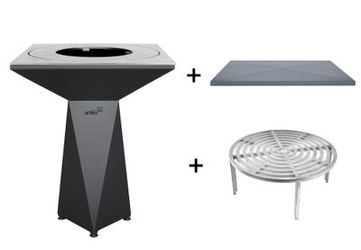 Brasero de cuisson G1 BASIC graphite avec plaque plancha, grille et couvercle de protection ARTISS