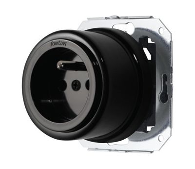 Prise électrique en saillie avec terre rétro porcelaine noire - Garby FONTINI