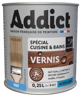 Vernis bois spécial cuisine et bains mat incolore 250 mL - ADDICT