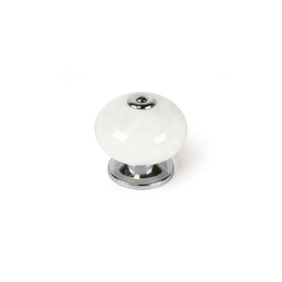 Bouton de meuble porcelaine acier blanc diamètre 40 mm REI