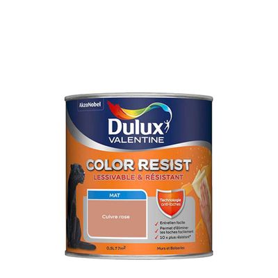 Peinture Color Resist murs et boiseries Cuivre Rose mat 0,5 L - DULUX VALENTINE