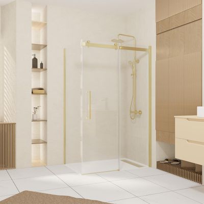 Paroi de douche latérale fixe 80x200 cm profilé or verre transparent 6 mm Rolling - AURLANE
