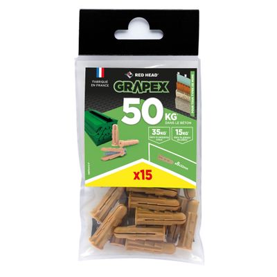Chevilles Grapex 8 x 32 mm par 15 RED HEAD