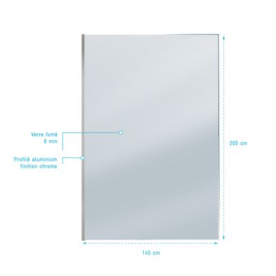 Paroi de douche à l'italienne 140x200 cm profilé chrome verre fumé 8 mm Parma - AURLANE
