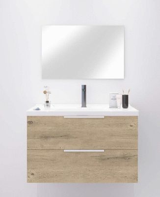 Meuble de salle de bains 2 tiroirs L80 x H50 x P46 cm mélaminé couleur bois