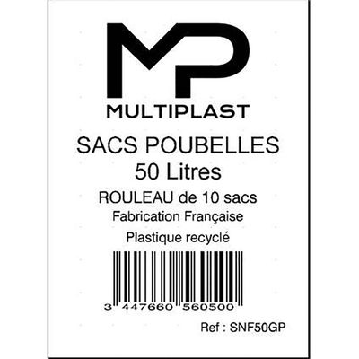 Sac poubelle noir 50 litres en rouleau de 10 - MULTIPLAST