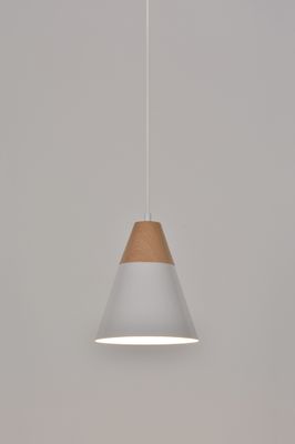 Suspension Sofia métal blanc et bois E27 Ø 20 cm- COREP