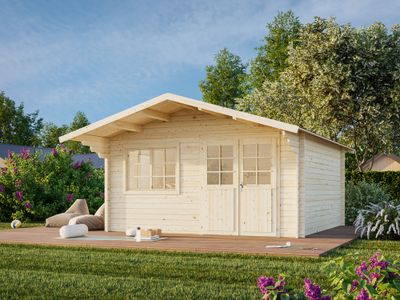 Chalet de jardin Britta bois naturel ép.40 mm - 28,3 m² hors-tout - Livraison à domicile incluse - PALMAKO
