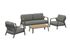 Salon de jardin et de repas PERLE aluminium graphite chêne 5 places avec coussins, Livraison à domicile incluse - PROLOISIRS