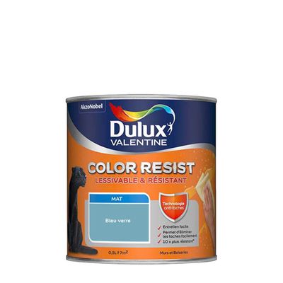 Peinture Color Resist murs et boiseries Bleu Verre mat 0,5 L - DULUX VALENTINE