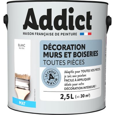 Peinture décoration Murs et Boiseries MAT 2,5 L blanc - ADDICT