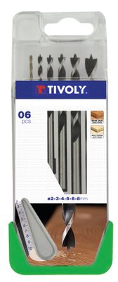 Mèches bois 3 pointes graduées diamètre de 3 à 8 mm par 5 TIVOLY