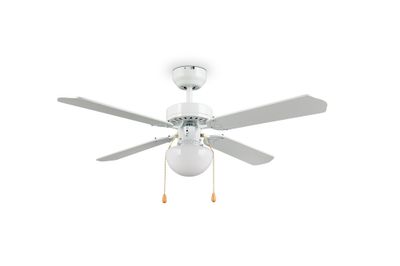 Ventilateur de plafond avec lumière E27 à tirette Blanc/bois Ø106cm - Hammerfest REALITY