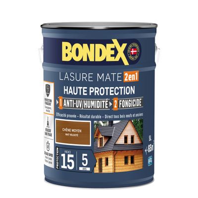 Lasure 2 en 1 haute protection 5 ans chêne moyen 5 L - BONDEX