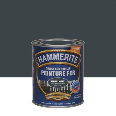 Peinture fer extérieur direct sur rouille Finition gris anthracite RAL 7016 Brillant 0,75 L - HAMMERITE