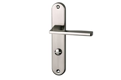 Ensemble de poignées de porte sur plaque Annecy nickel mat à condamnation ALPERTEC