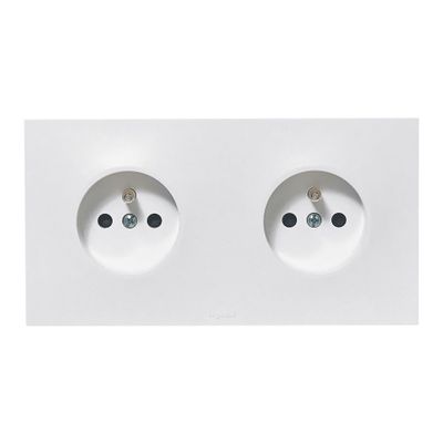 Prise électrique double encastrable avec terre horizontale Blanc - Neptune LEGRAND