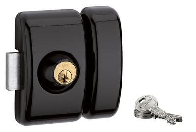 Verrou de porte d'entrée universel à cylindre double entrée 45 mm noir 3 clés THIRARD