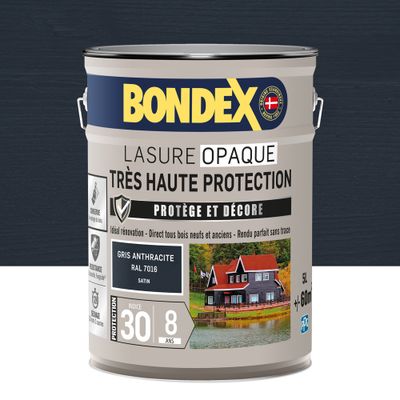 Lasure Opaque 8 ans ind 30 Gris anthracite RAL 7016 satin 5 L - BONDEX