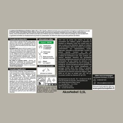 Peinture sol extrême gris soie RAL 7044 0,5 L - JULIEN