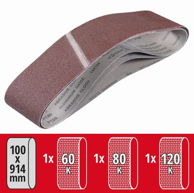 Bandes assorties pour ponceuse 100 x 914 mm par 3 EINHELL