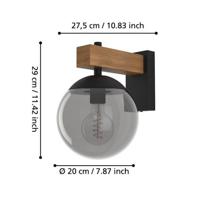 Applique extérieur E27 Bufalata bois et noir IP44 40W - EGLO