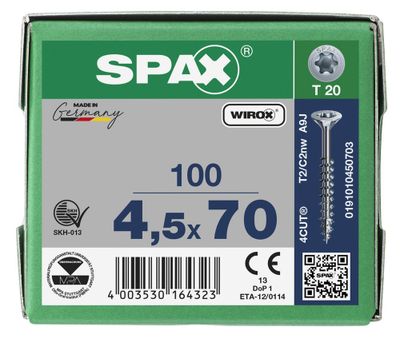 Vis tête fraisée T-star 4,5 x 70 mm par 100 SPAX