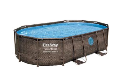 Piscine hors sol ovale tubulaire imitation rotin POWER STEELTM 488 x 305 cm hauteur 107 cm - BESTWAY
