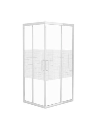 Accès d'angle avec portes de douche coulissantes Barbades sérigraphiée avec profilés alu blanc 70 x 70 x 190 cm