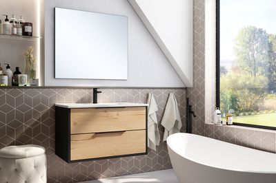 Meuble de salle de bains Duox 2 tiroirs L80 x H45 x P45 cm bois mélaminé noir et bois - EGORE