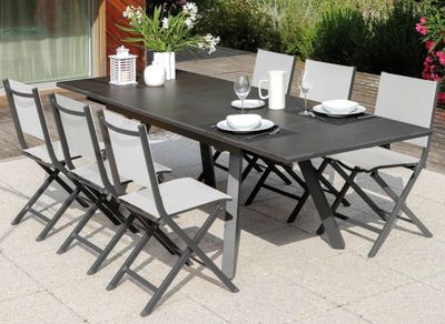 Table de jardin à rallonge AGRA aluminium et céramique gris 150/200/250x90cm, Livraison à domicile incluse - PROLOISIRS