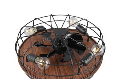 Ventilateur de plafond industriel 4xE27 + télécommande Noir/bois Ø48cm - Trondheim REALITY