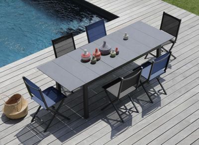 Chaise de jardin pliante THEMA aluminium et TPEP graphite bleu - PROLOISIRS