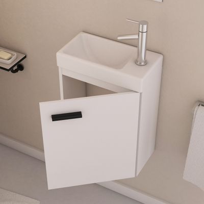 Ensemble lave mains blanc 41x50x22cm + Miroir - Smally White - AURLANE
