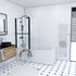 Pare-baignoire pivotant avec porte-serviette 130x105 cm profilé noir verre transparent Ibiza - AURLANE
